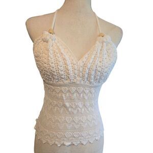 Women's Crochet Lace Knit Bra Boho Halter Beach Tank Crop sz S heards casual